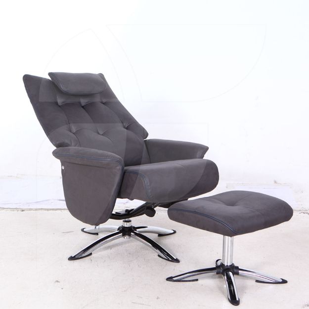 Orson Recliner Chair & Ottoman Steel Blue & Steel Blue Piping
