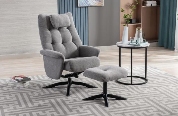 Orson Recliner Chair & Ottoman Herbert Dark Grey