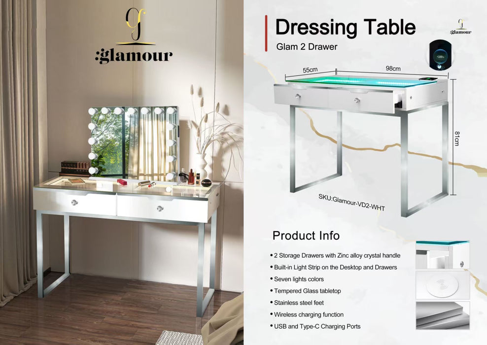 Hollywood Luxe LED Vanity Table - 2 Drawer