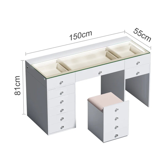 Eva Elite Dressing Table – 12 Storage Drawers with Hidden Stool