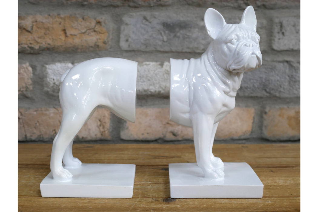 Dog Bookends - White