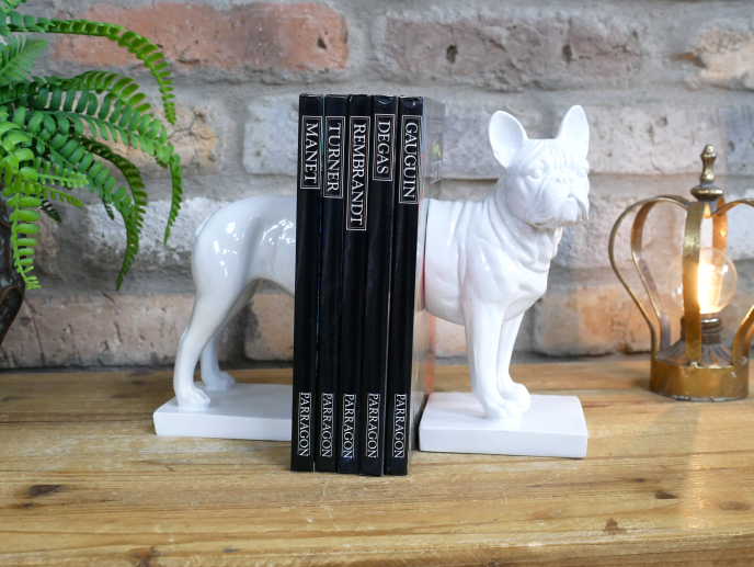 Dog Bookends - White