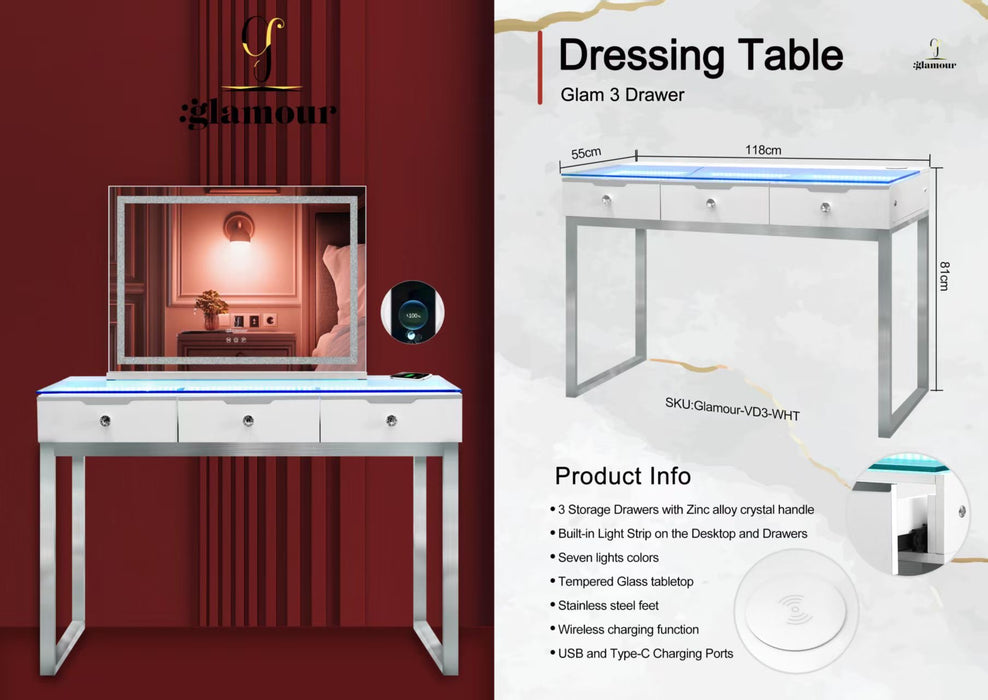 Hollywood Luxe LED Vanity Table - 3 Drawer