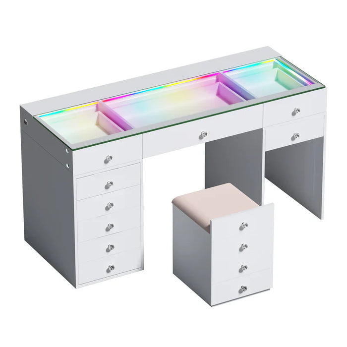 Eva Elite Dressing Table – 12 Storage Drawers with Hidden Stool
