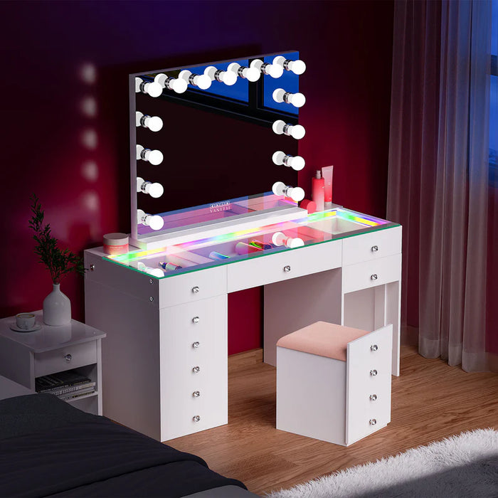 Eva Elite Dressing Table – 12 Storage Drawers with Hidden Stool