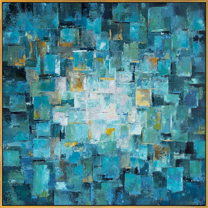 Azure Mosaic Framed Abstract Art – 100x100cm