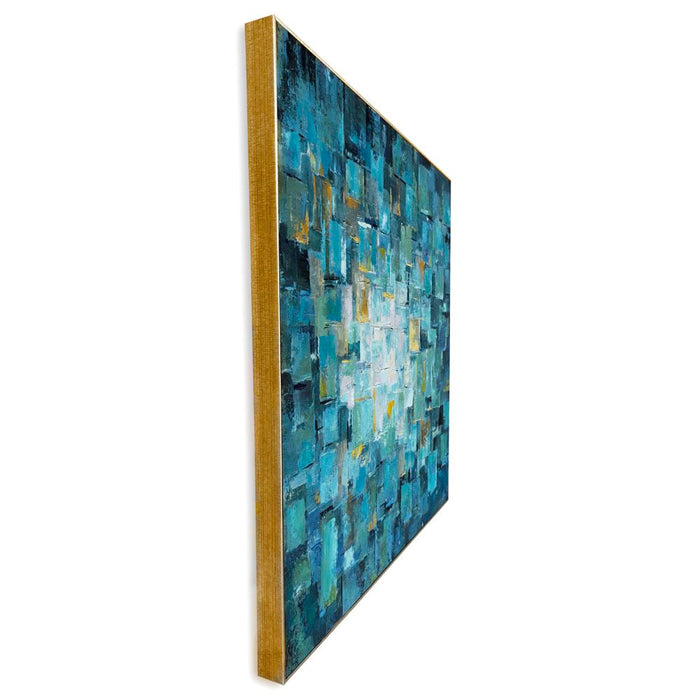 Azure Mosaic Framed Abstract Art – 100x100cm