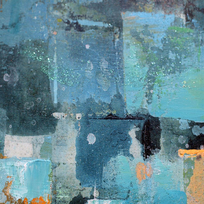 Azure Mosaic Framed Abstract Art – 100x100cm