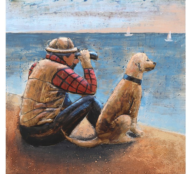 Man And Dog Metal Wall Art