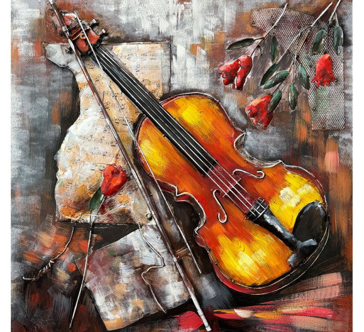 Violin and Scattered Roses - Wall Art