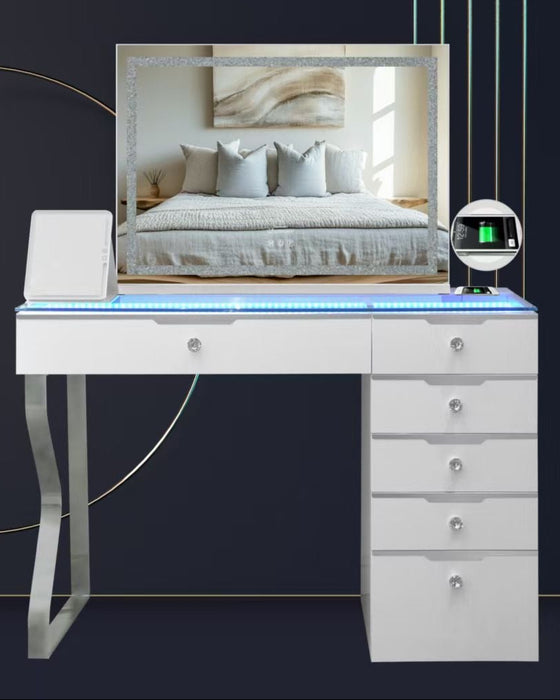 Hollywood Luxe 6-Drawer LED Vanity Table