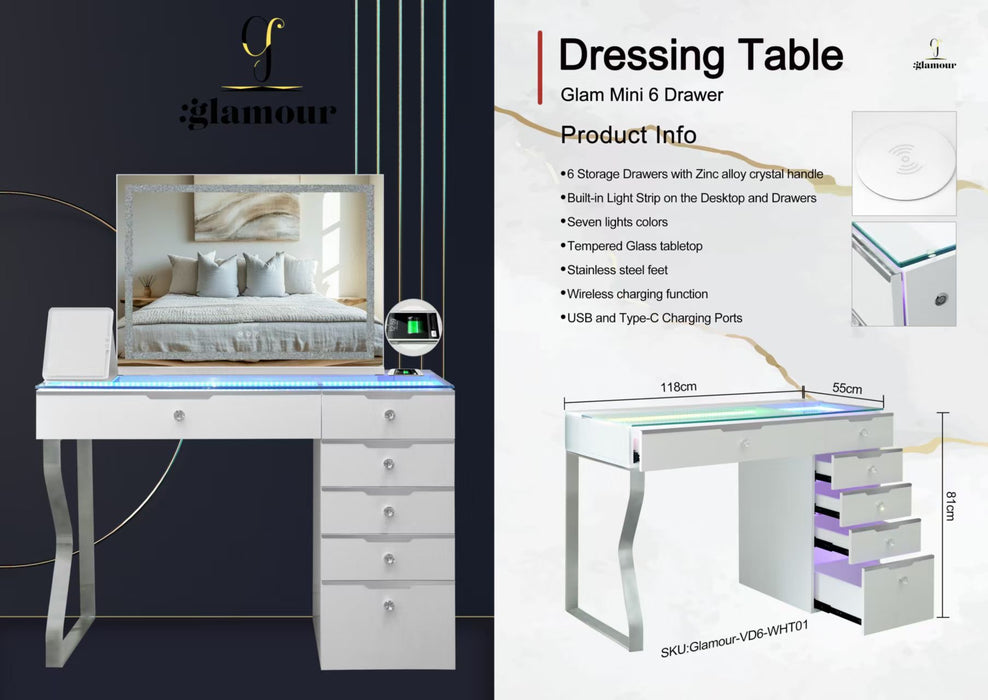 Hollywood Luxe 6-Drawer LED Vanity Table