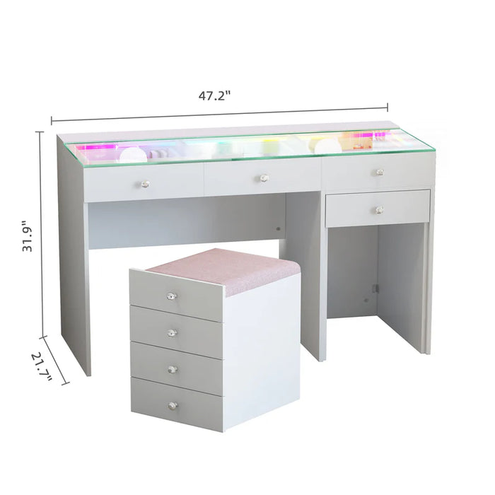 Diana 8 Drawers Vanity Desk with Soft Hidden Stool