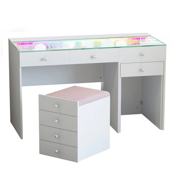 Diana 8 Drawers Vanity Desk with Soft Hidden Stool