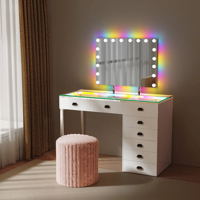 Chelsea Vanity Set with Hollywood Music Mirror - White