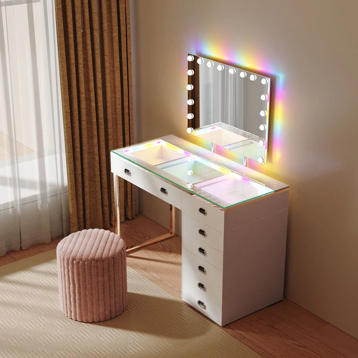 Chelsea Vanity Set with Hollywood Music Mirror - White