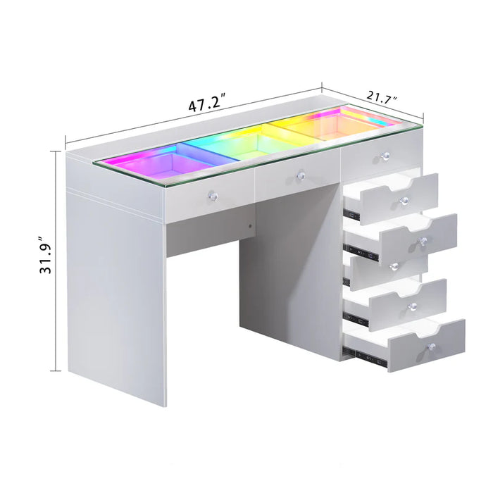 Daisy Vanity Desk with Light – 8 Storage Drawers