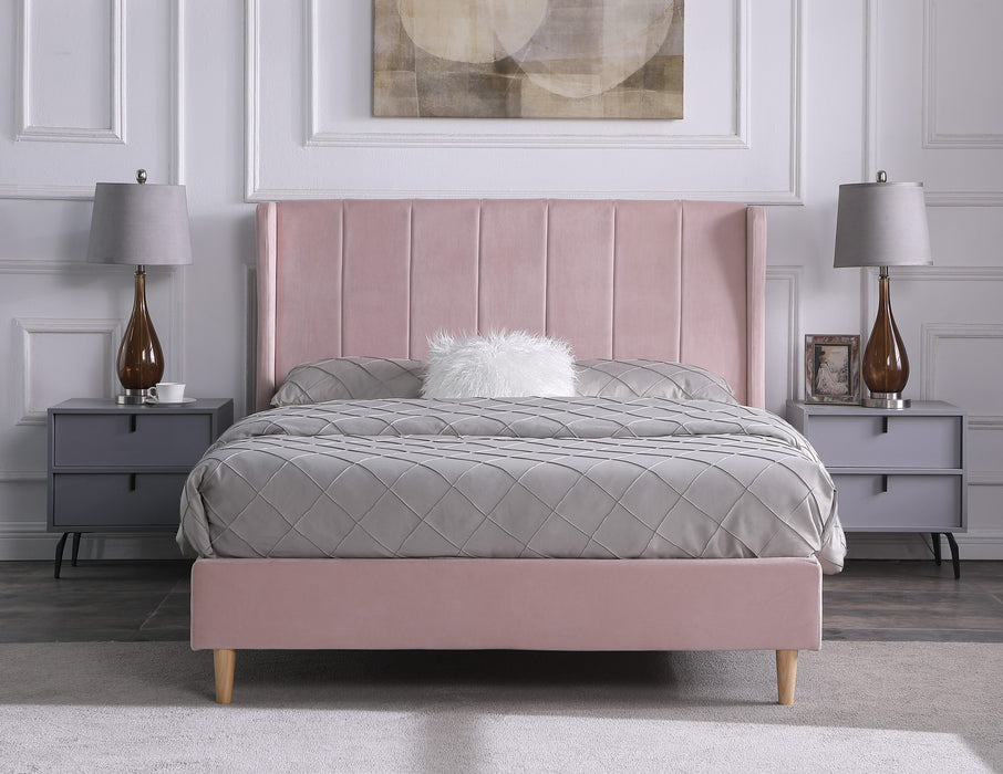Amelia 5' Bed in Pink Velvet Fabric