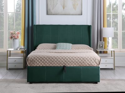 Amelia Plus 5' Storage Bed Green Velvet Fabric