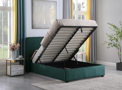 Amelia Plus 5' Storage Bed Green Velvet Fabric