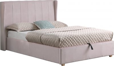 Amelia Plus 4'6" Storage Bed Pink Velvet Fabric