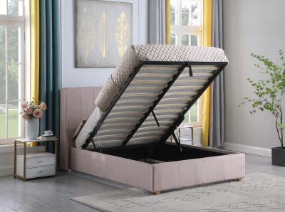 Amelia Plus 4'6" Storage Bed Pink Velvet Fabric