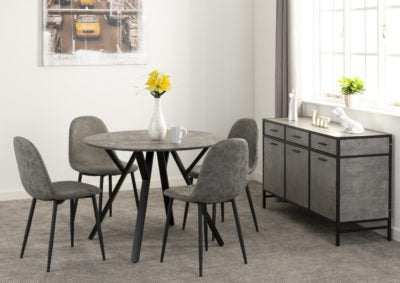 Athens Round Dining Set Concrete Effect/Black/Grey Faux Leather