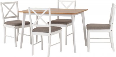 Balfour 1+4 Dining Set White/Oak Effect/Grey Fabric