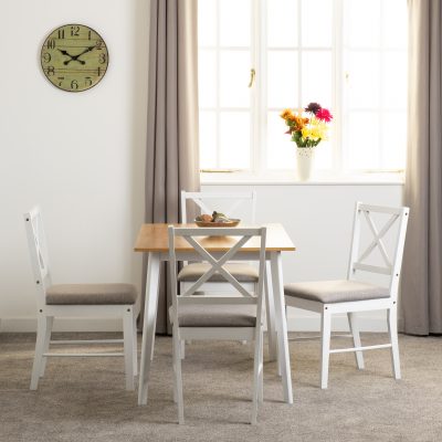 Balfour 1+4 Dining Set White/Oak Effect/Grey Fabric