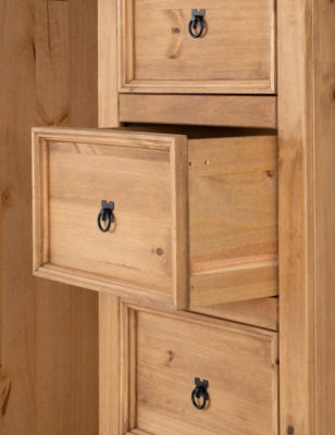 Corona 1 Door 4 Drawer Low Wardrobe Distressed Waxed Pine