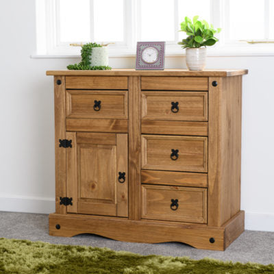 Corona 1 Door 4 Drawer Sideboard Distressed Waxed Pine