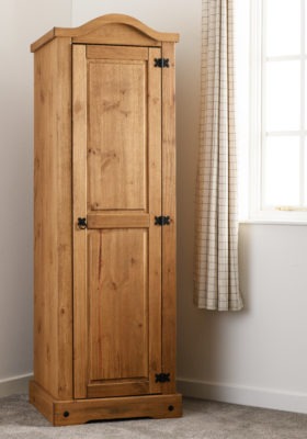 Corona 1 Door Wardrobe Distressed Waxed Pine