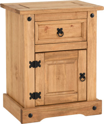 Corona 1 Drawer 1 Door Bedside Cabinet Distressed Waxed Pine