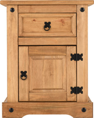 Corona 1 Drawer 1 Door Bedside Cabinet Distressed Waxed Pine