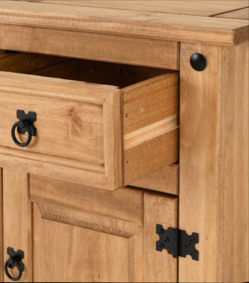 Corona 1 Drawer 1 Door Bedside Cabinet Distressed Waxed Pine