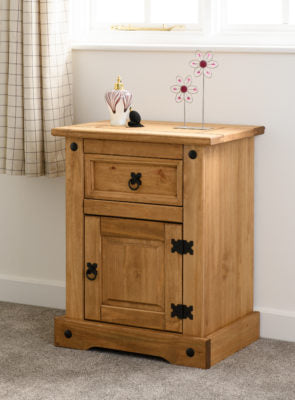 Corona 1 Drawer 1 Door Bedside Cabinet Distressed Waxed Pine