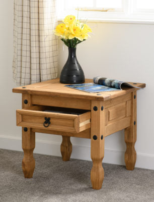 Corona 1 Drawer Lamp Table Distressed Waxed Pine