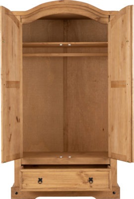 Corona 2 Door 1 Drawer Wardrobe Distressed Waxed Pine