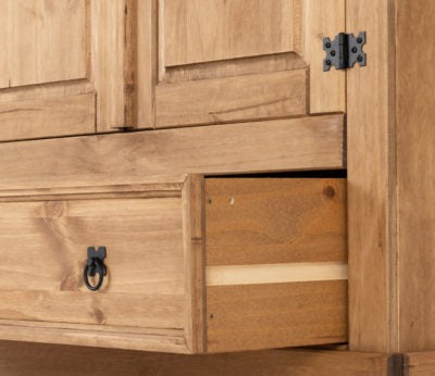 Corona 2 Door 1 Drawer Wardrobe Distressed Waxed Pine