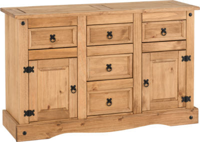 Corona 2 Door 5 Drawer Sideboard Distressed Waxed Pine