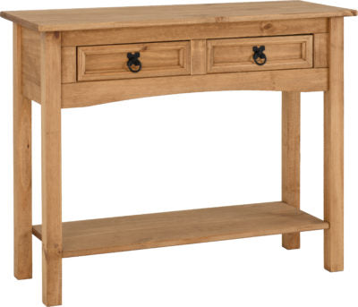 Corona 2 Drawer Console Table With Shelf Distressed Waxed Pine