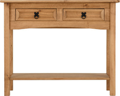 Corona 2 Drawer Console Table With Shelf Distressed Waxed Pine