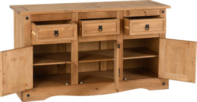 Corona 3 Door 3 Drawer Sideboard Distressed Waxed Pine