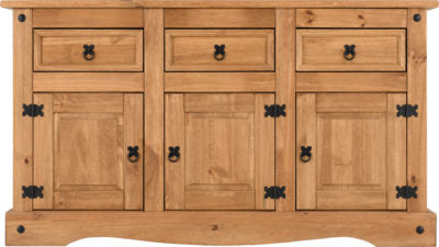 Corona 3 Door 3 Drawer Sideboard Distressed Waxed Pine