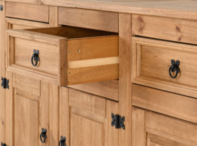 Corona 3 Door 3 Drawer Sideboard Distressed Waxed Pine