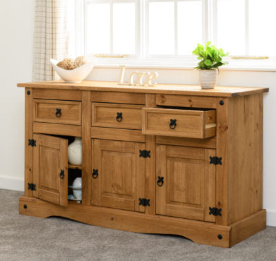 Corona 3 Door 3 Drawer Sideboard Distressed Waxed Pine