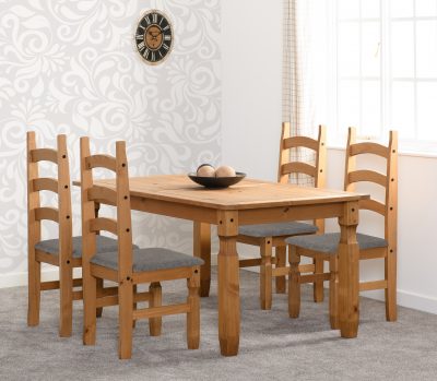 Corona 5' Dining Set Distressed Waxed Pine/Grey Fabric