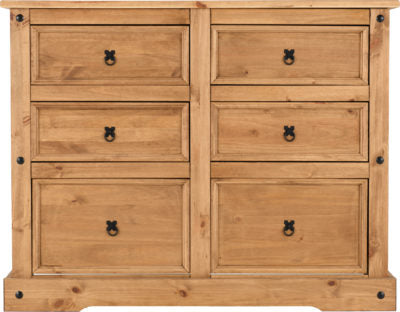 Corona 6 Drawer Chest Distressed Waxed Pine