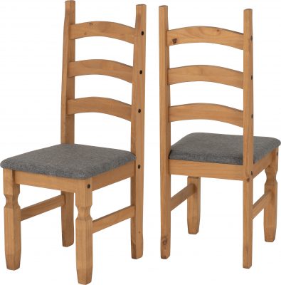 Corona Extending Dining Set (6 Chairs) Distressed Waxed Pine/Grey Fabric