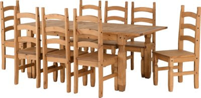 Corona Extending Dining Set(8 Chairs) Distressed Waxed Pine